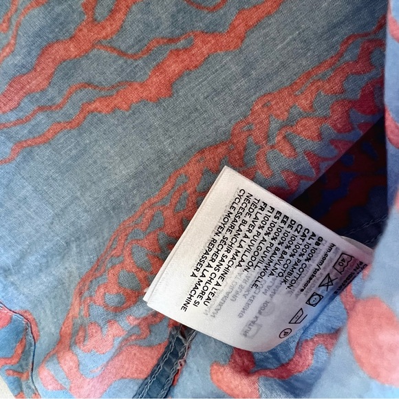 H&M Relaxed Fit Cotton Short Sleeve Shirt in Light Blue and Orange Peach Pattern - Picture 15 of 16